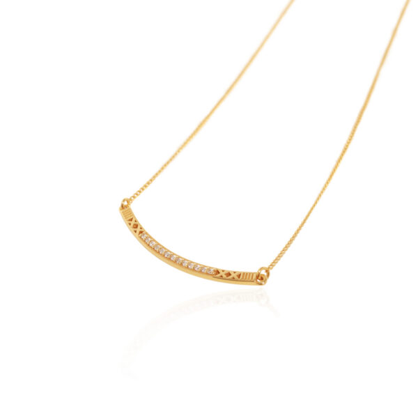 18K gold Antissa Slim curved bar necklace set with round brilliant-cut white diamonds by Elsa Mouzaki