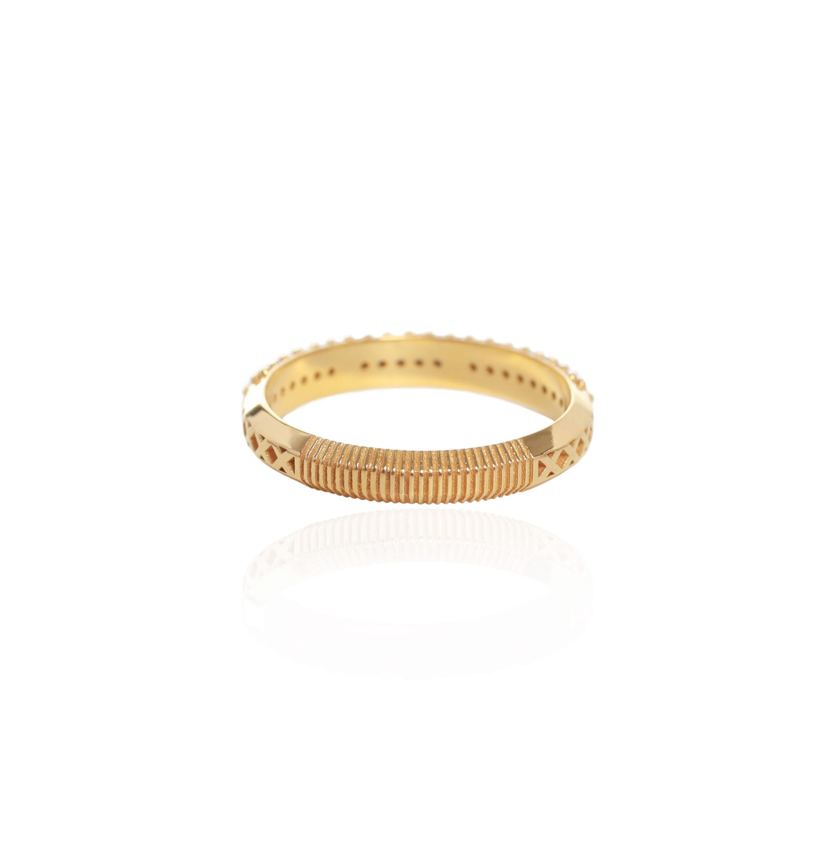 Underside detail of the 18K gold Antissa diamond ring showing its architectural openwork pattern
