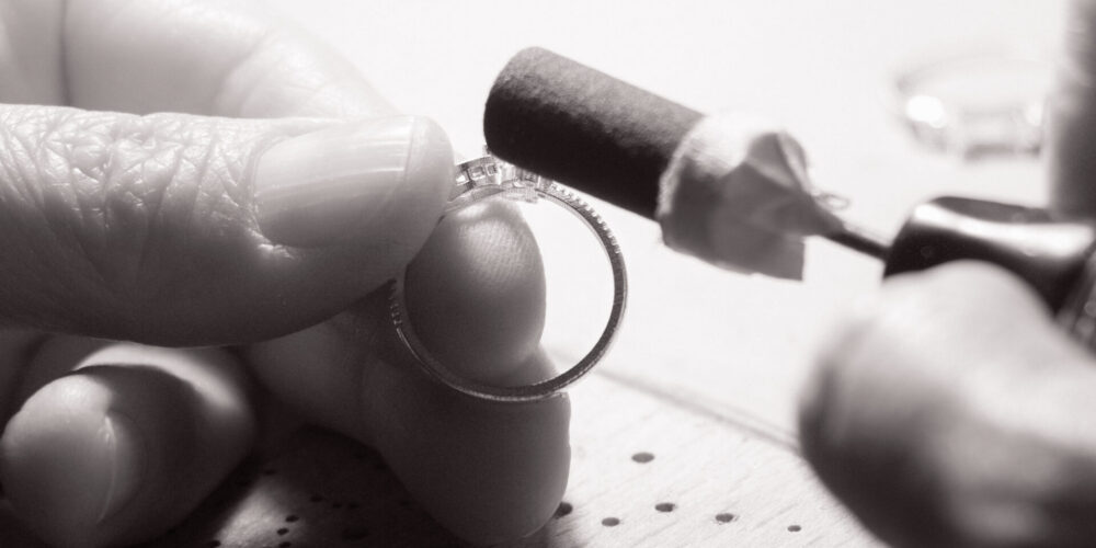 Bespoke Jewellery — Elsa Mouzaki at the Workbench Elsa Mouzaki handcrafting a bespoke ring at her jewellery workbench