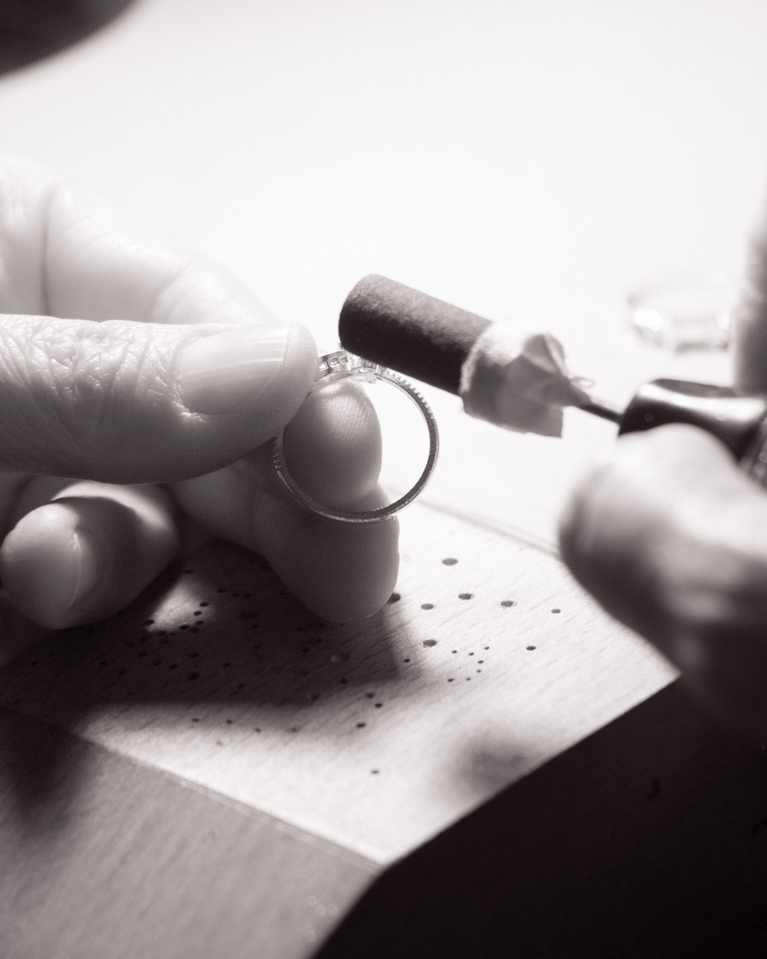 Bespoke Jewellery — Elsa Mouzaki at the Workbench Elsa Mouzaki handcrafting a bespoke ring at her jewellery workbench